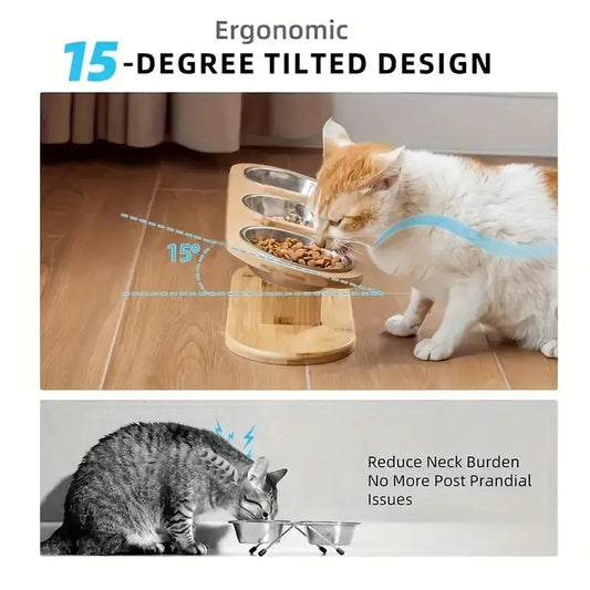 BambooTilt – Elevated Cat Feeder with Adjustable Height & Tilted Bowl