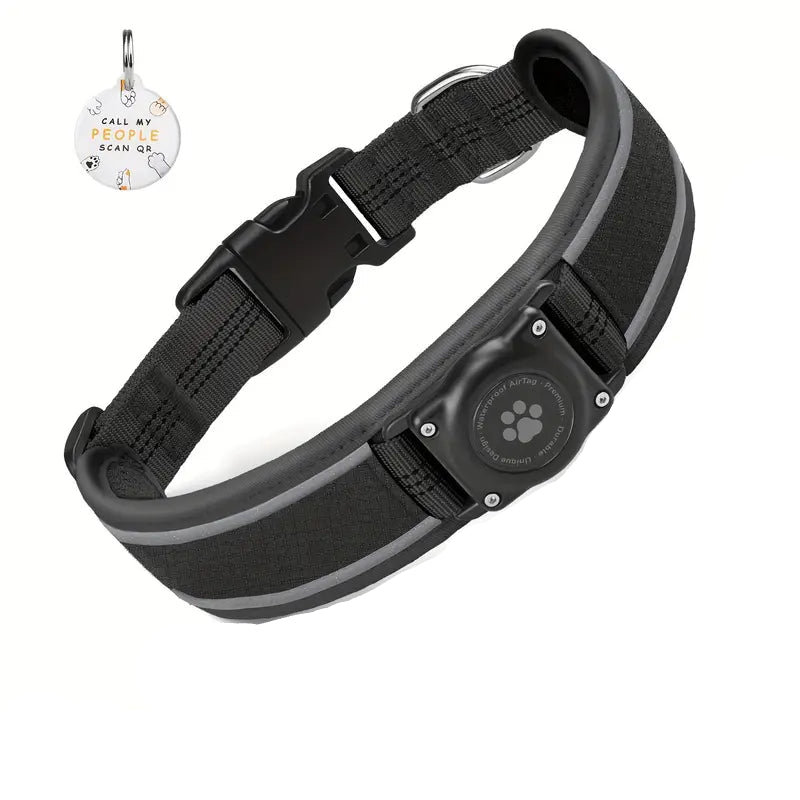 TrackSafe – Reflective Dog Collar with AirTag Holder & QR Tag